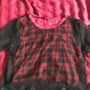 Black and red mesh crop top